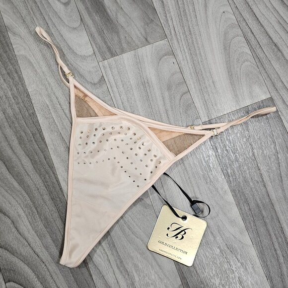 NWT Honey Birdette Crystal Champagne Thong Panty Size L